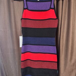 Torn By Ronny Kobo Women Rika Stripe Multi Mini Stretch Sleeveless Dress Medium